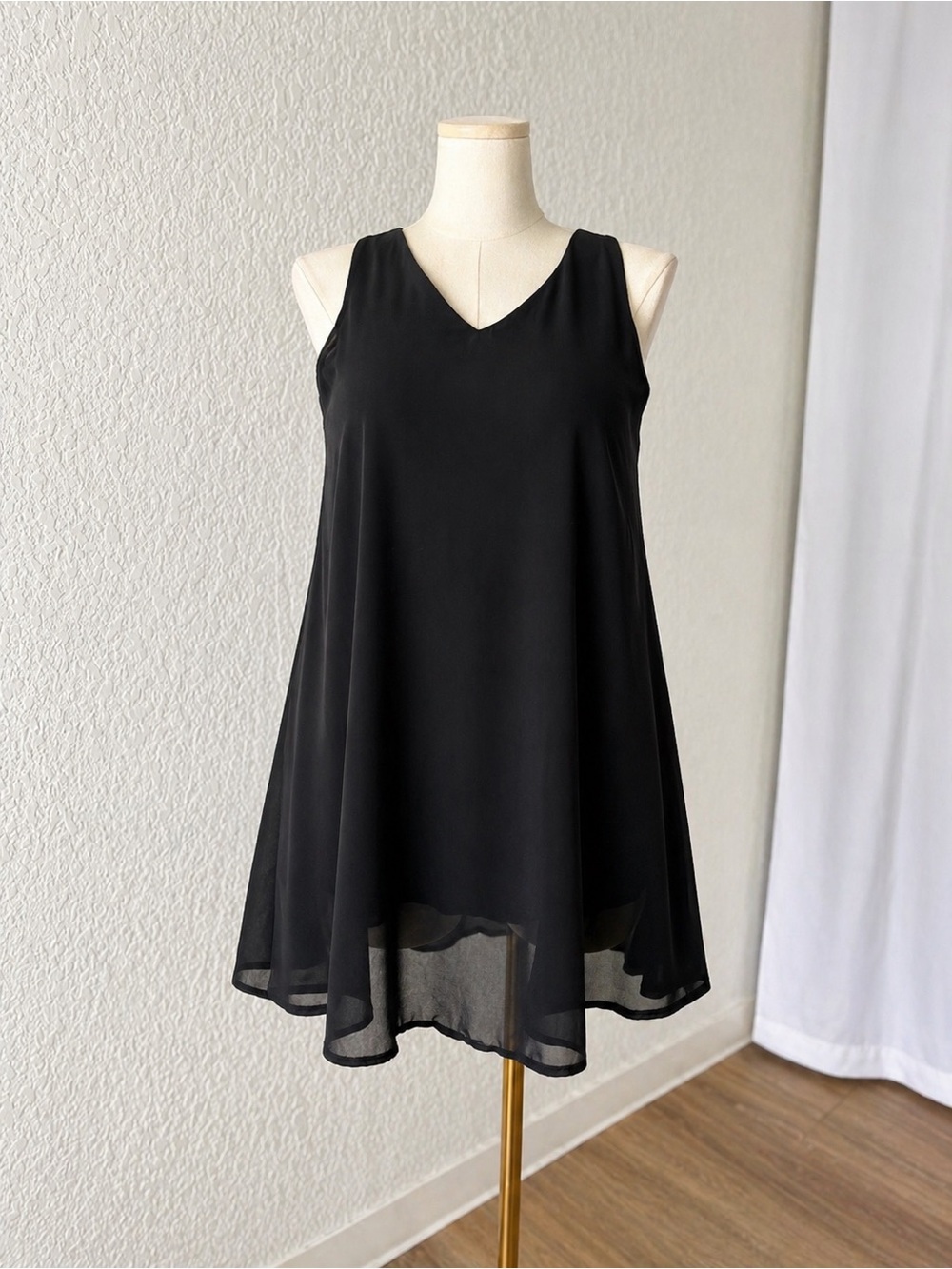 NWOT Black V-Neck Chiffon Swing Dress